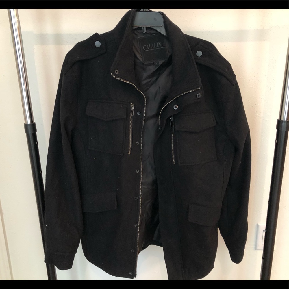 Cavalini Mens black jacket, wool, size Large